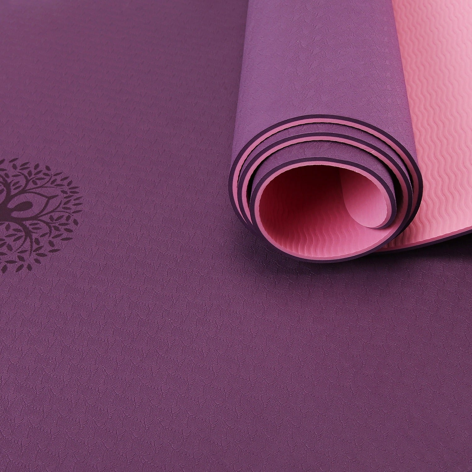 LIVE WELL Dual Color TPE Yoga Mat - Purple/Pink, 6X2ft 6mm Thick