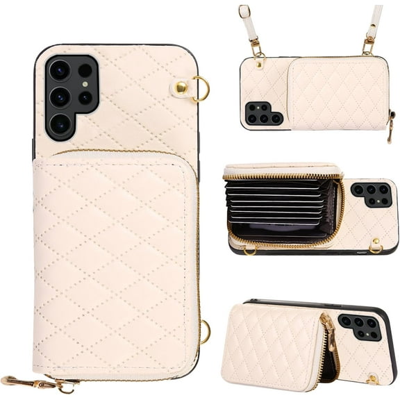 Compatible with Samsung Galaxy S25 Ultra 5G Zipper Wallet Case with Crossbody Shoulder Strap Flip Purse Card Slots, Card Holder Stand Cell Phone Cover for S25Ultra 25S S 25 25Ultra Women