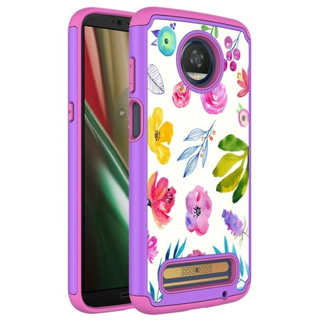 Moto Z3 Play Case, KAESAR Hybrid Dual Layer Graphic PC and Colorful TPU Fashion Protective Cover Armor Case for Motorola Moto Z Play 3rd Generation (Colorful Flower)