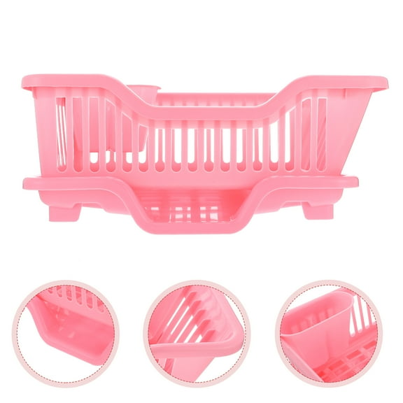 CATIEBYE 1Set Pink Plastic Dish Drainer Kitchen Storage Shelf with Drainage Design for Household Use