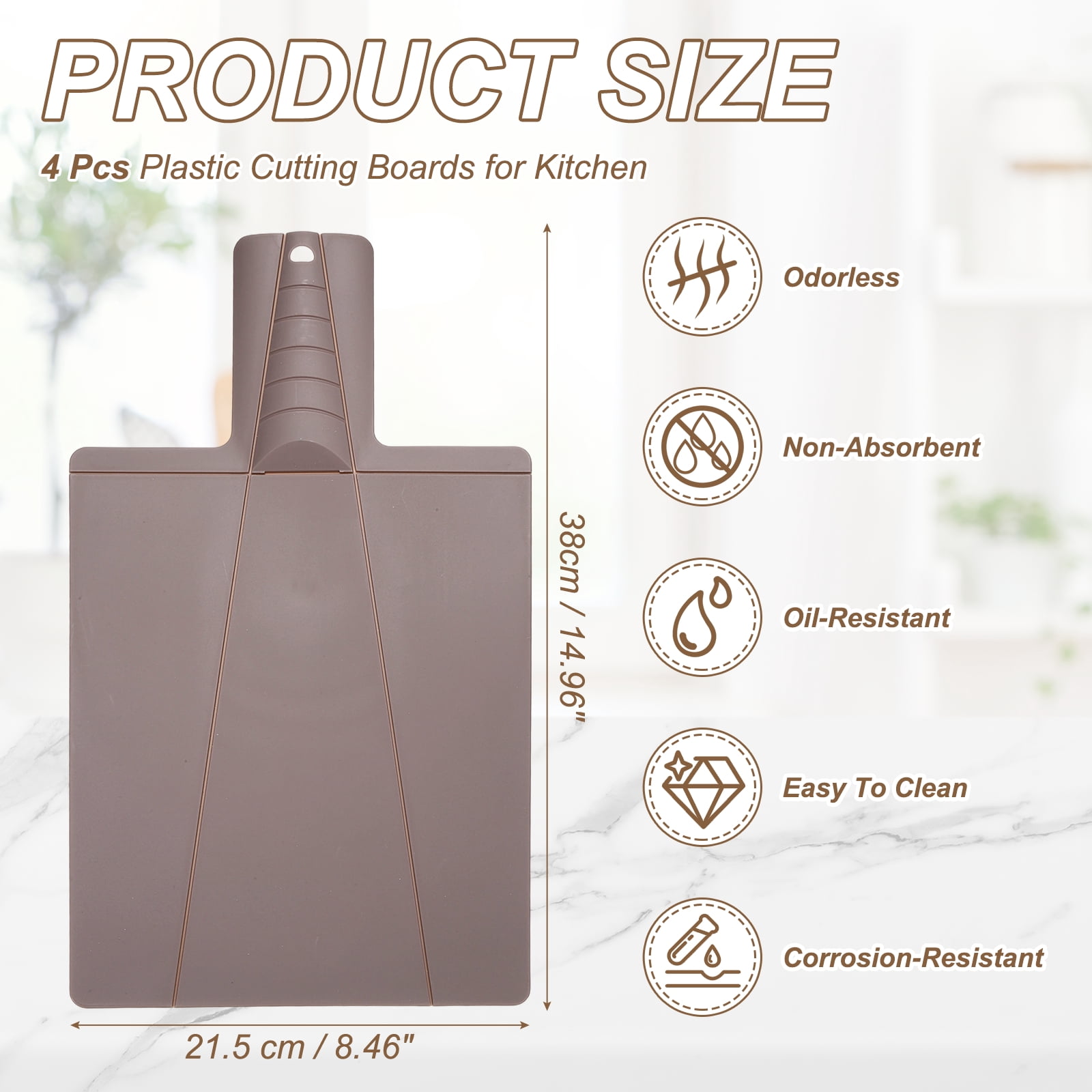 Uxcell 4 Pcs Foldable Cutting Board, 15" x 8.5" Plastic Folding Cutting Board Chopping Mat Non-Slip for Cooking Camping, Brown