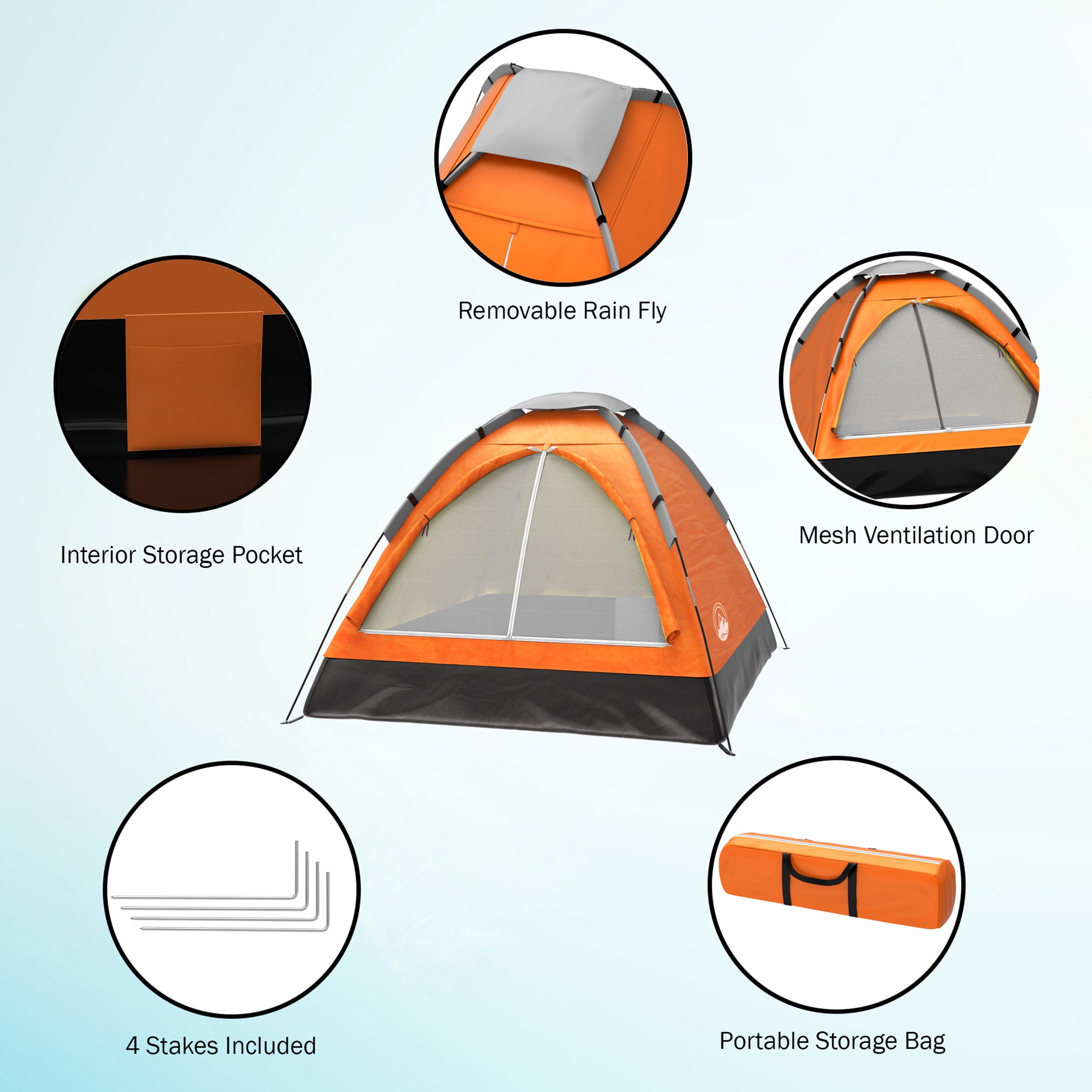 2-Person Dome Tent- Rain Fly & Carry Bag- Easy Set Up-Great for 