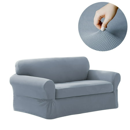 Zenna Home Pixel 2-Piece Stretch Loveseat Furniture Slipcover, Steel Blue