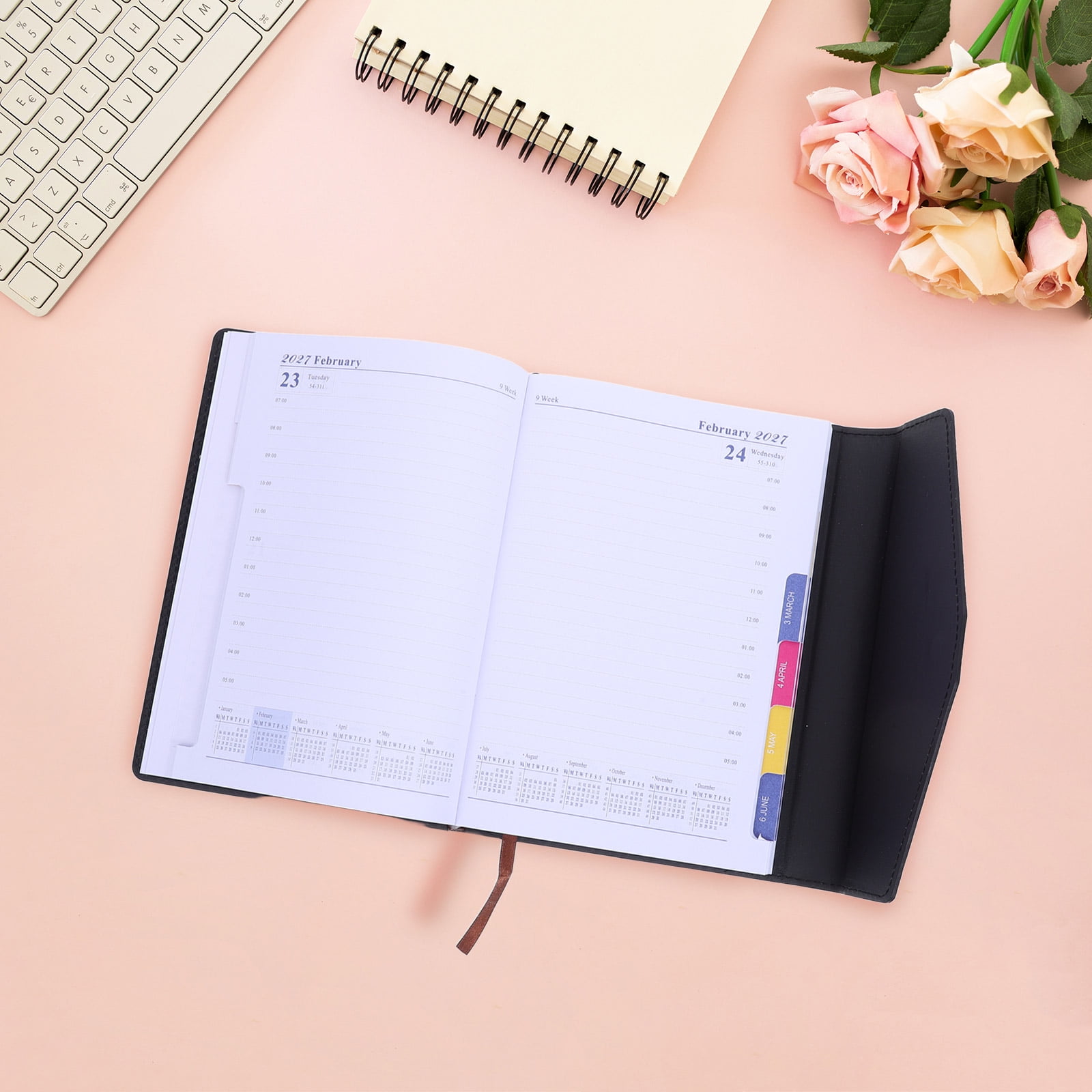 OULII Office Work Agenda Planner 2027 Black A5 Tri Fold Daily Diary with Monthly and Weekly Goals