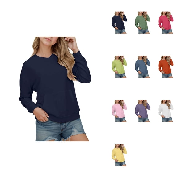 Oversized Girls Hoodies, Casual Long Sleeve Pullover Sweatshirt with Pocket, Drop Shoulder Loose Fit Top for Girls Kids Boys, Trendy Preppy Style, 2-15 Years