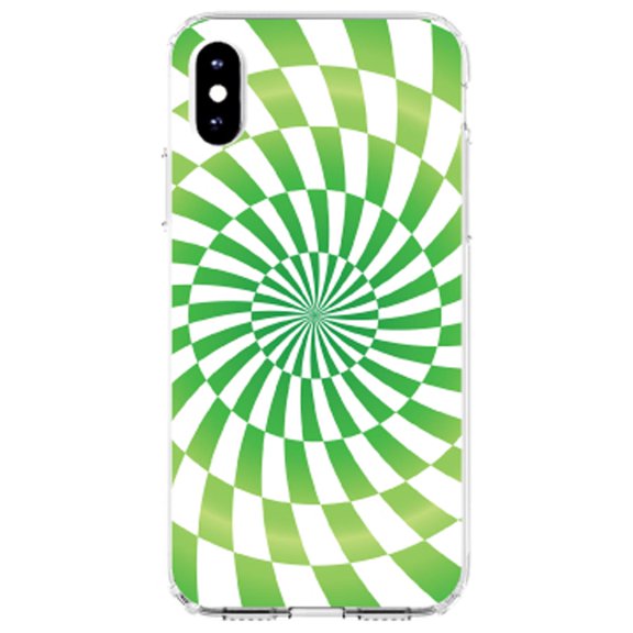 DistinctInk Clear Shockproof Hybrid Case for iPhone XS Max (6.5" Screen) - TPU Bumper, Acrylic Back, Tempered Glass Screen Protector - Green White Swirl Geometric