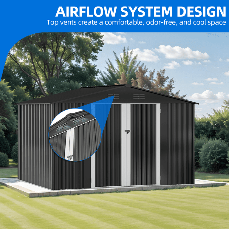 Uforic 10x8ft Metal Storage Shed with Lockable Doors & Vents