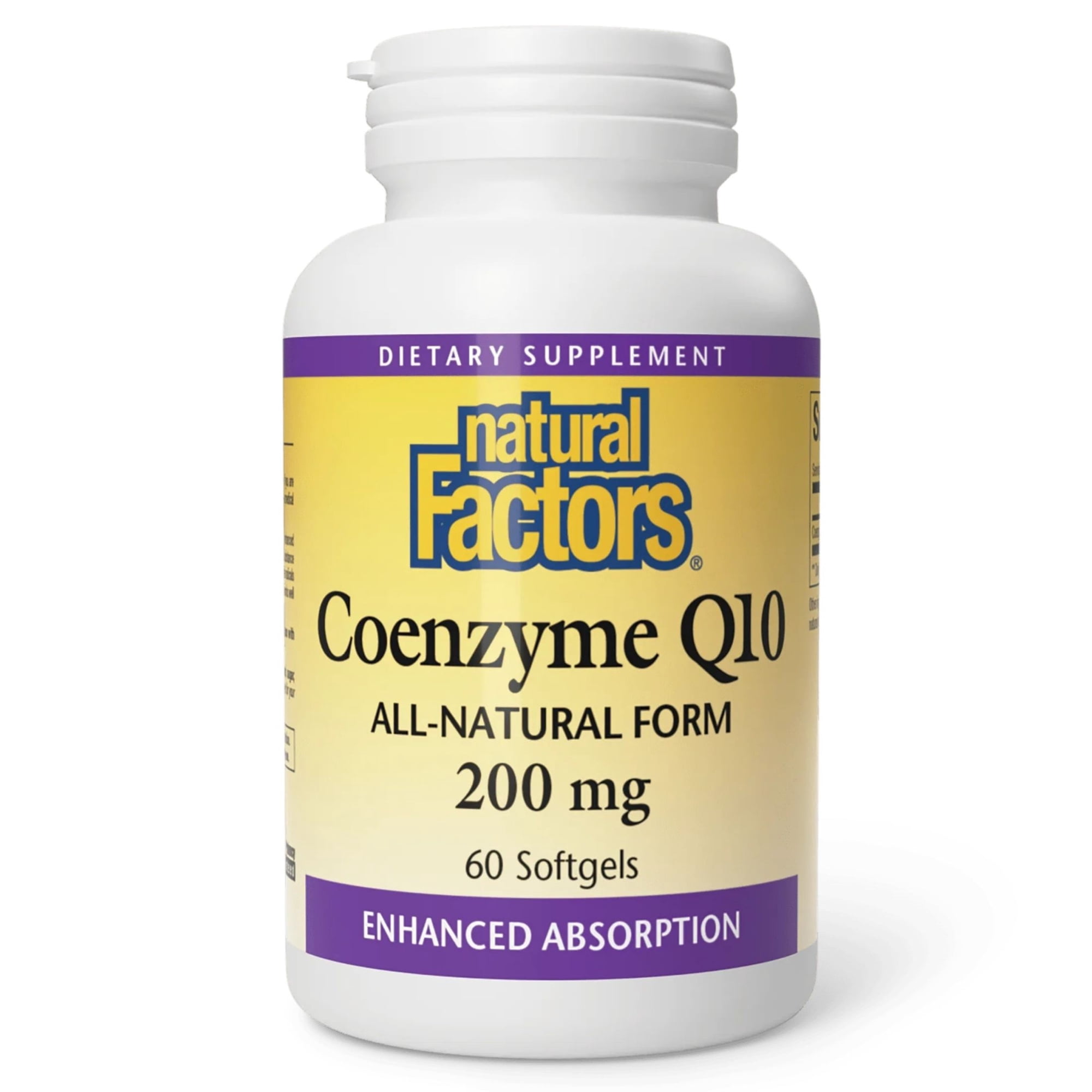 Natural Factors Coenzyme Q10 200 mg, Natural Coenzyme Q10 Supplement for Energy, Heart and Cognitive Support, 60 Softgels
