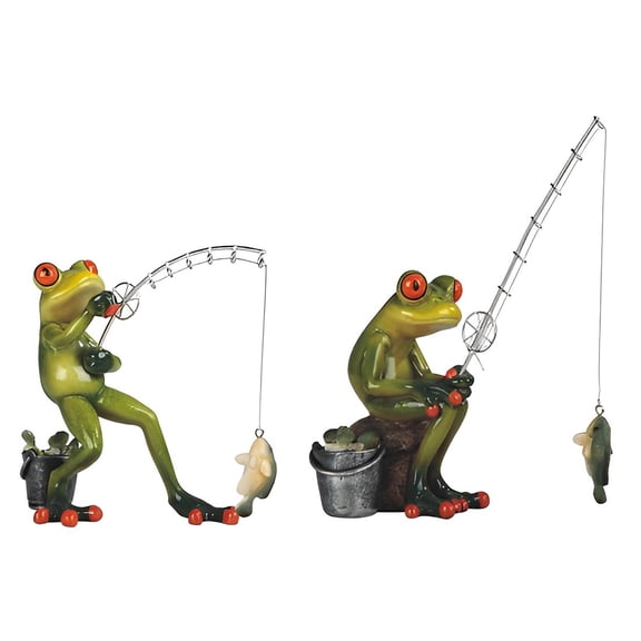FC Design 2-PC Fishing Frog 6"H Statue Funny Animal Figurine Set Statue Sculpture Ornament Decoration Home/Room Decor and Unique Gift Ideas for Housewarming, Holidays and Birthdays
