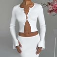thumbnail image 1 of 2-Piece Set Wool-Knit Button-Baring Top Solid Color Threaded Hip Skirt Set, 1 of 5