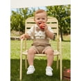thumbnail image 5 of BemeyourBBs Newborn Baby Boys Summer Clothes Cotton Linen Baptism Day Gentleman Outfit Short Sleeve Bowtie Shirt Romper with Suspender Shorts Set, 5 of 9