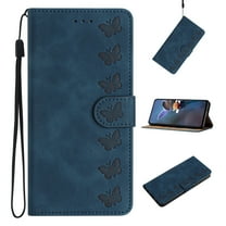 Feishell Wallet Case for Samsung Galaxy A14 5G, 7 Butterflies PU Leather Strap Flip Cover with Card Slots Holder Kickstand Magnetic Clasp, TPU Shockproof Non-Slip Case for Samsung A14 5G, Blue