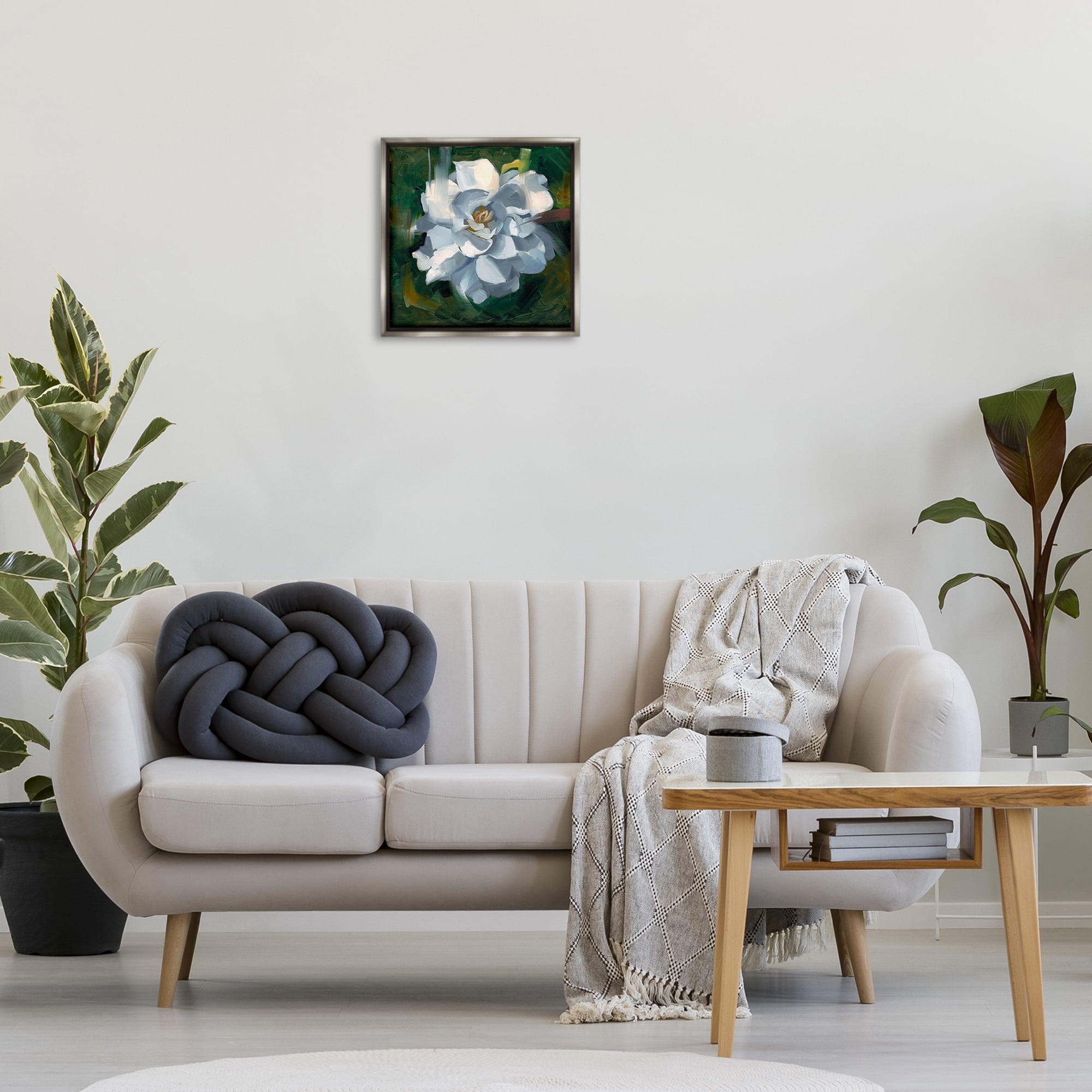 Stupell Industries Paint Streaked Flower Botanical & Floral Painting Gray Floater Framed Art Print Wall Art, 18 x 18