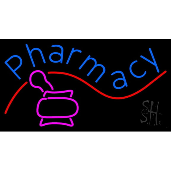 Pharmacy With Logo LED Neon Sign 20 x 37 - inches, Black Square Cut Acrylic Backing, with Dimmer - Bright and Premium built indoor LED Neon Sign for Defence Force.