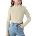 thumbnail image 3 of LIJCC Kid Girls Lettuce Trim Mock Neck Long Sleeve Shirts Ribbed Knit Casual Dressy Slim Fit Tee Shirt Base Layer Tops Tees Soft Casual Basic T Shirt, 3 of 5