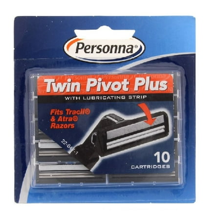 Personna Twin Pivot Plus Refill Blade Cartridges w/ Lubricating Strip for Atra & Trac II Razors 10 ct. + Schick Slim Twin ST for Dry