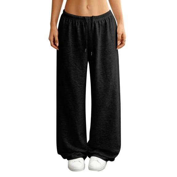 Lumtrix Women's Wide Leg Sweatpants Drawstring Waist Straight Long Pants Casual Loose Baggy Workout Fall Sweatpants Elastic Fashion Joggers Black 2XL
