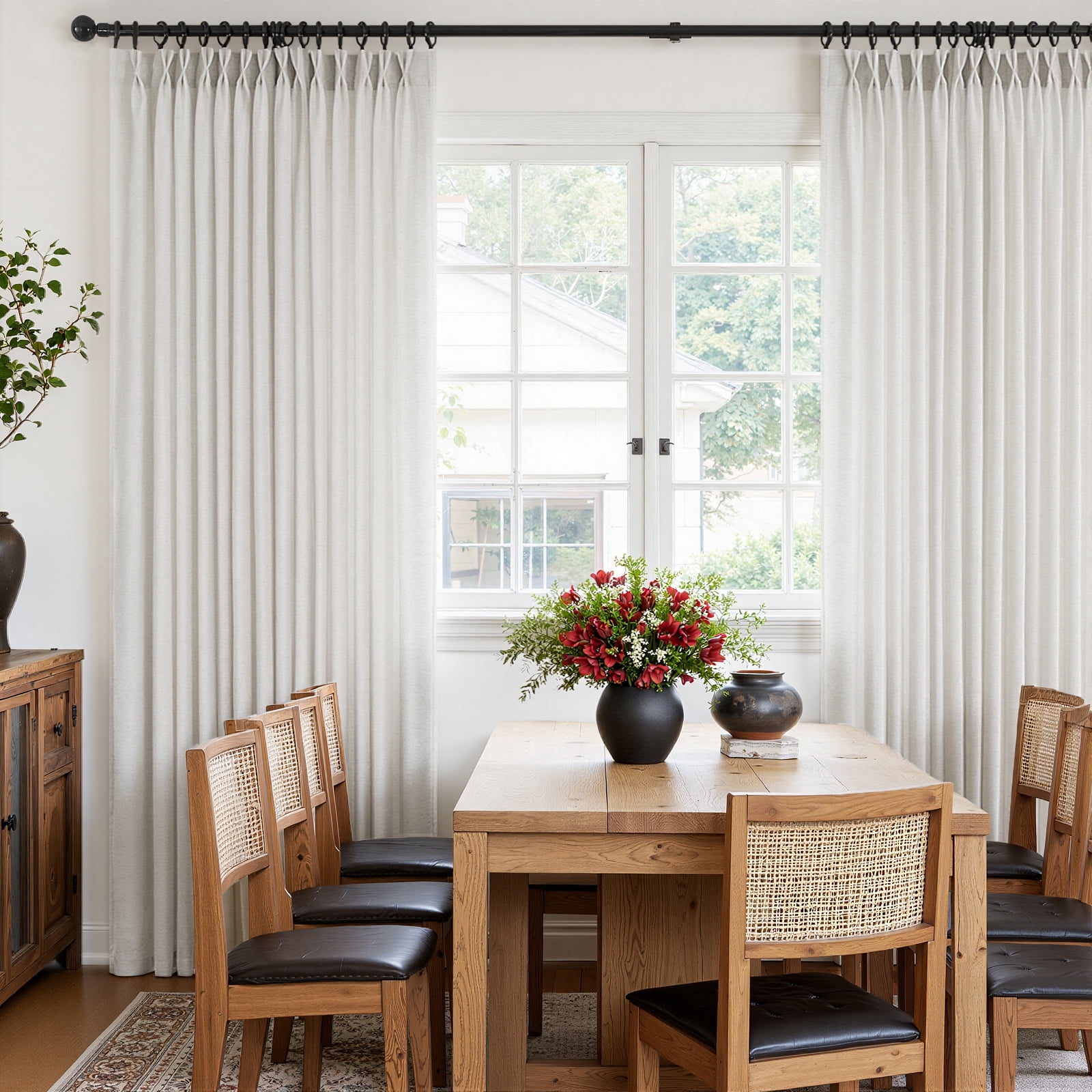 Jainmy Pinch Pleated Linen Curtains, Boho Light Filtering Living Room Bedroom Curtain,Window Treatments with Hook,Natural, 40x90 inch, 2 Panels