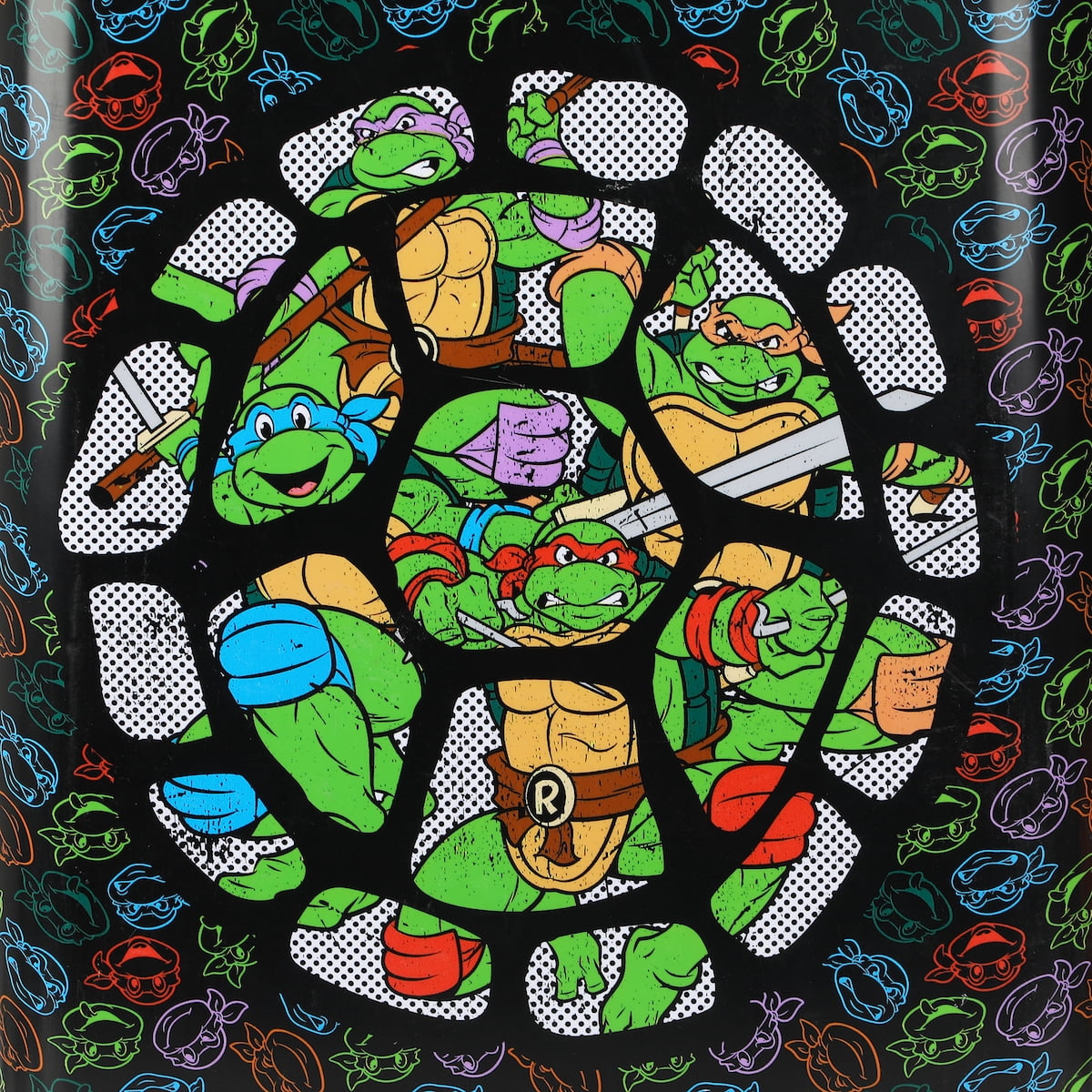 Teenage Mutant Ninja Turtles All-Over Character Print Behind Turtle Shell Design Black 20" Carry-On Luggage