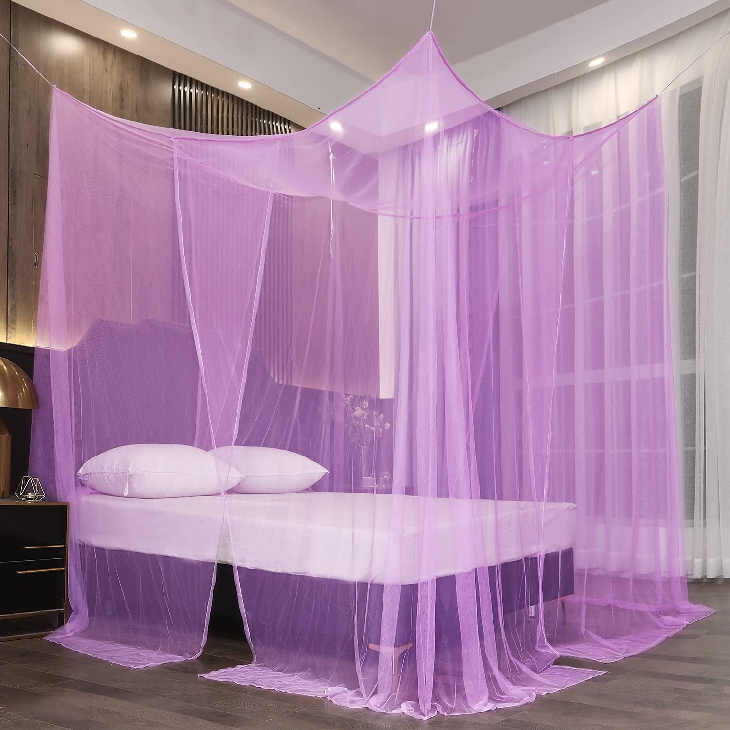 Bunk Bed Curtains，Bed Curtains from Ceiling, Canopy for Full Bed(L190xW210xH240，Purple )