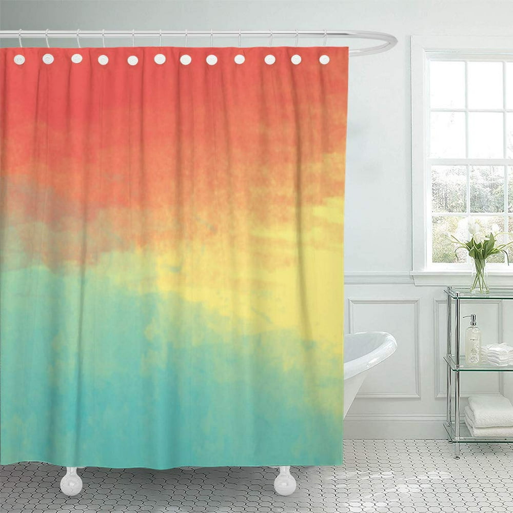SUTTOM Ombre Watercolor Teal Coral Yellow Shower Curtain 60x72 inch