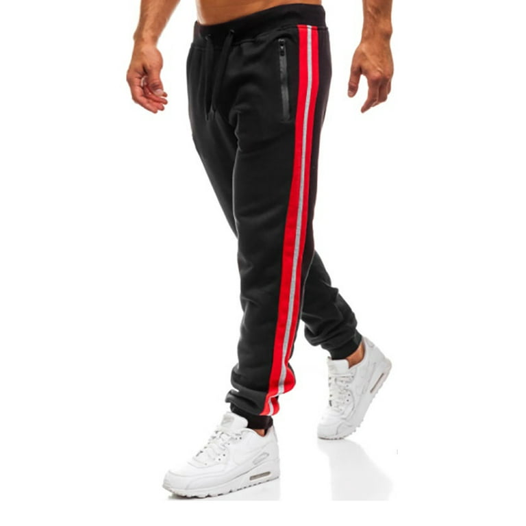 XIAXAIXU Men's Long Casual Sports Pants Stripe Print Gym Loose