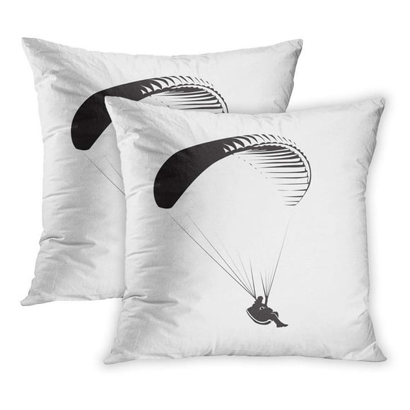 BOSDECO Paraglide Paragliding Parachute Controlled by Person Gliding Sport Silhouette Air Travel PillowCase Pillow Cover 16x16 inch Set of 2
