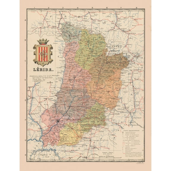 Historic Map - Lleida Spain - Martin 1911 - 23 x 29.77 - Vintage Wall Art