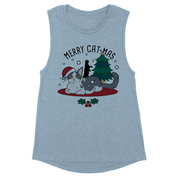 Merry Catmas Women's Muscle Tank Small Stonewash Denim