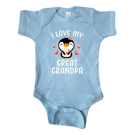 

Inktastic I Love My Great Grandpa with Cute Penguin and Hearts Gift Baby Girl Bodysuit