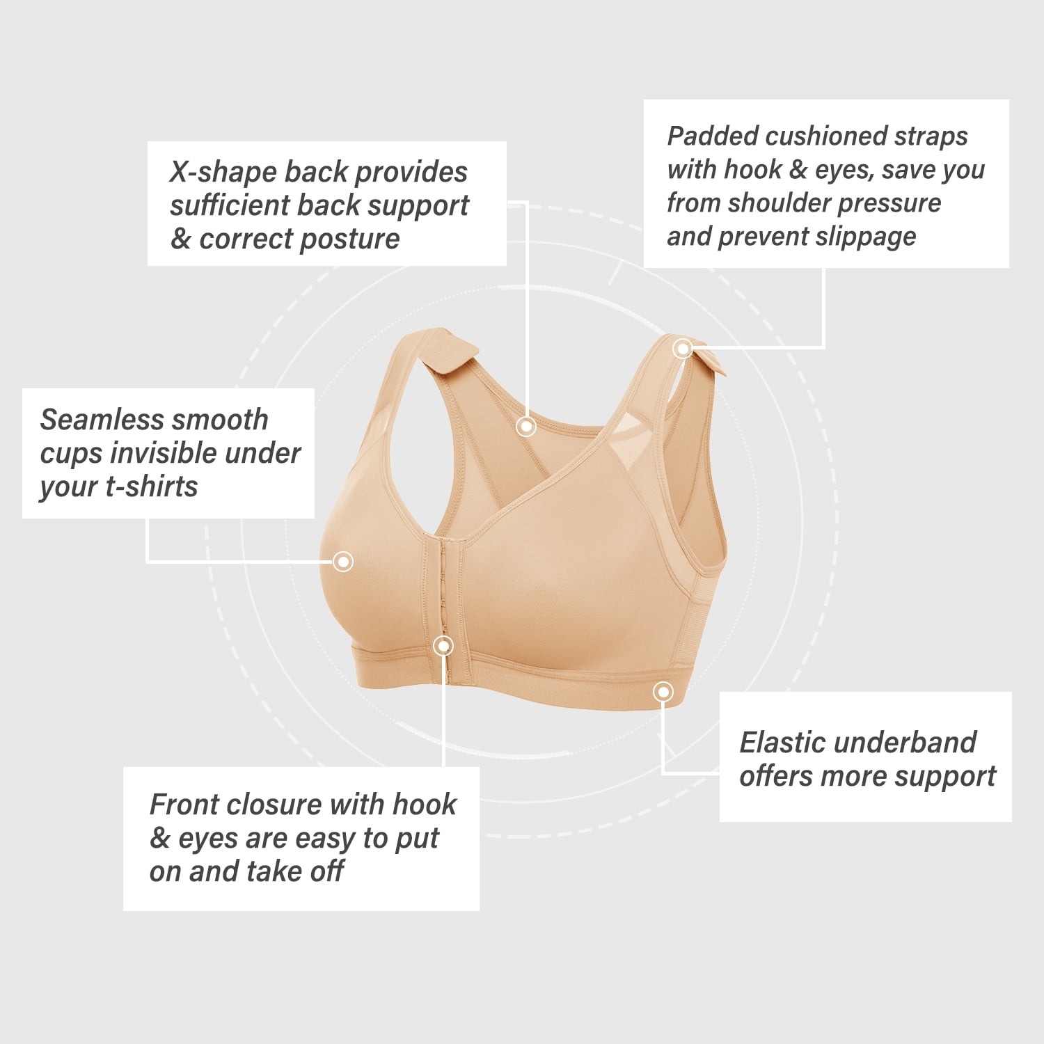 Women's Front Closure Bra Plus Size Posture Wireless Back Support X-shape  Back Bras For Women Non Padded Full Coverage - AliExpress