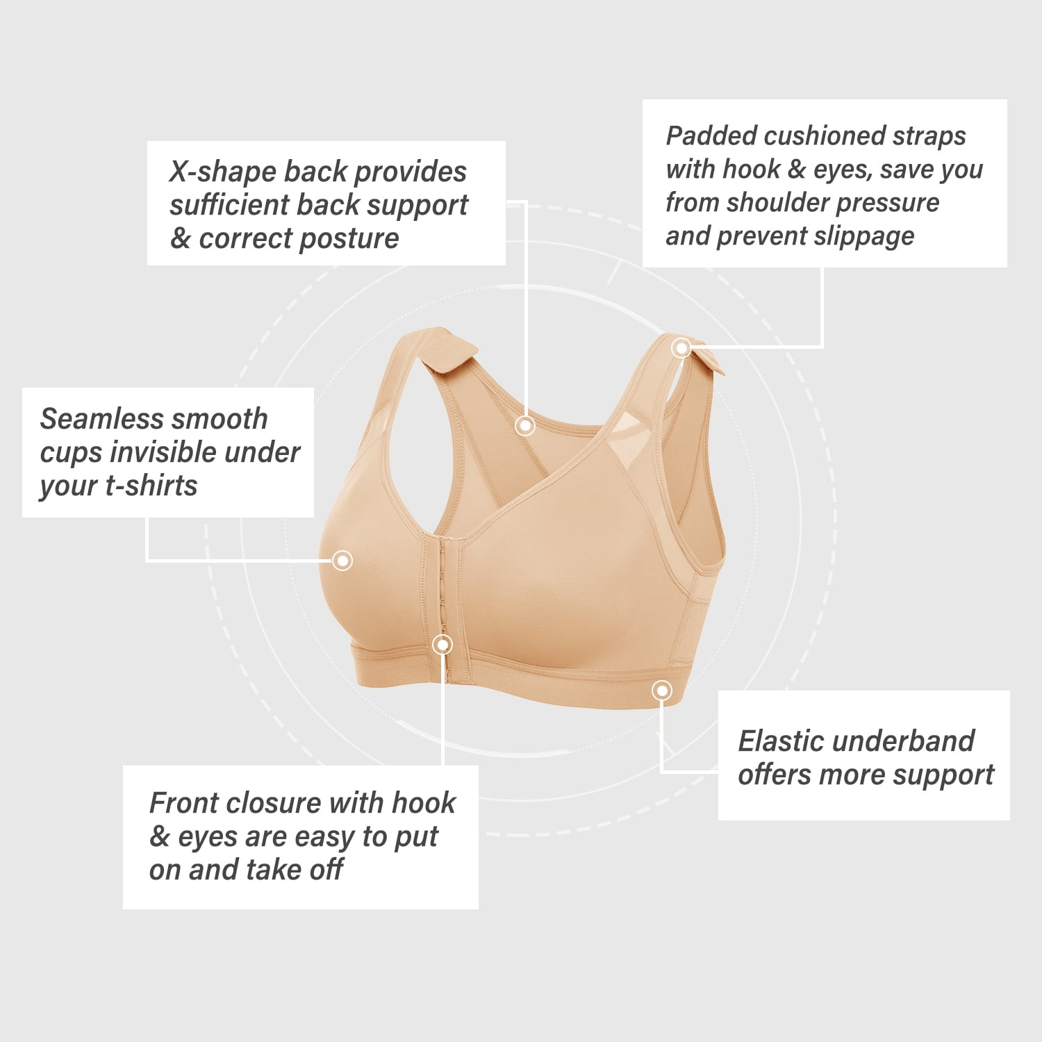DELIMIRA Women's Front Closure Posture Wireless Full Coverage Bra Plus Size