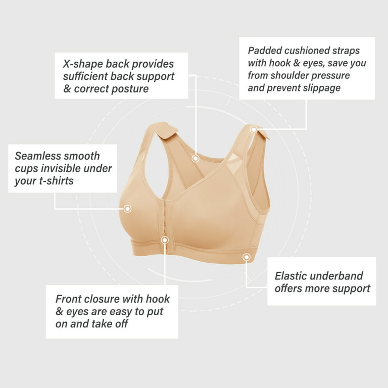 DELIMIRA Women's Front Closure Posture Wireless Back Support Full Coverage  Bra Plus Size 