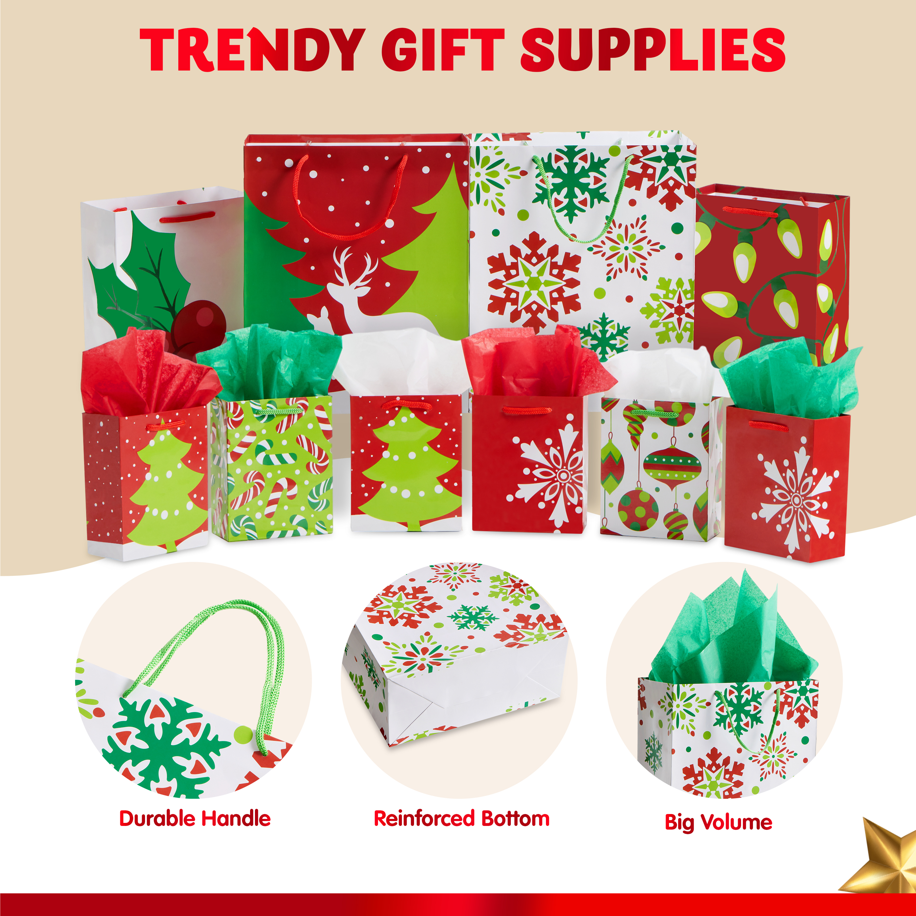 Joyfy 20-Piece Christmas Goody Gift Bags with Handles, Assorted Sizes photo 2