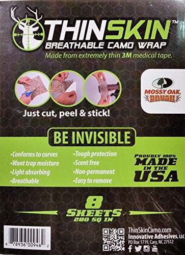 3M ThinSkin Breathable Camouflage Wrap 8 Sheets 280 SQ IN "MOSSY OAK BRUSH" USA 