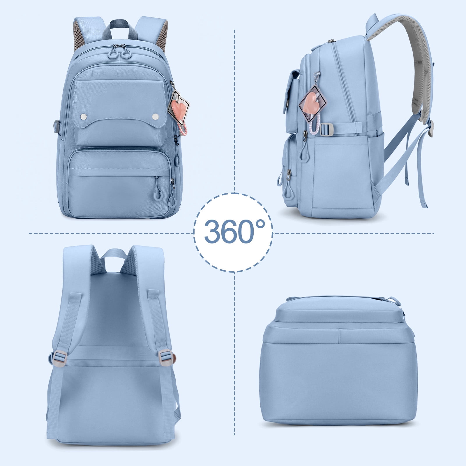 Inadays School Backpack, Large Capacity Bookbag for 15.6 Inch Laptop, Water-Resistant Cute Girlish Backpacks for Teen Adults Tween, Lightweight Travel Daypack for Primary Middle School College, Blue