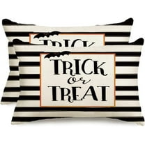 Halloween Pillows 12x20 Set of 2-Trick or Treat Striped Halloween Throw Pillow Covers-Bat Halloween Outdoor Pillows-Lumbar Black and White Pillow Cases(2b-12)