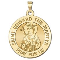 Saint Edward the Martyr Round Religious Medal - 2/3 Inch Size of Dime, Solid 14K Yellow Gold