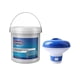 thumbnail image 1 of Pastillas de cloro multifuncionales, aptas para piscinas, jacuzzis, spas, mesas de limpieza de piscinas, clarificadores de agua, productos químicos para piscinas, 300 unidades, dosificador, 1 of 5