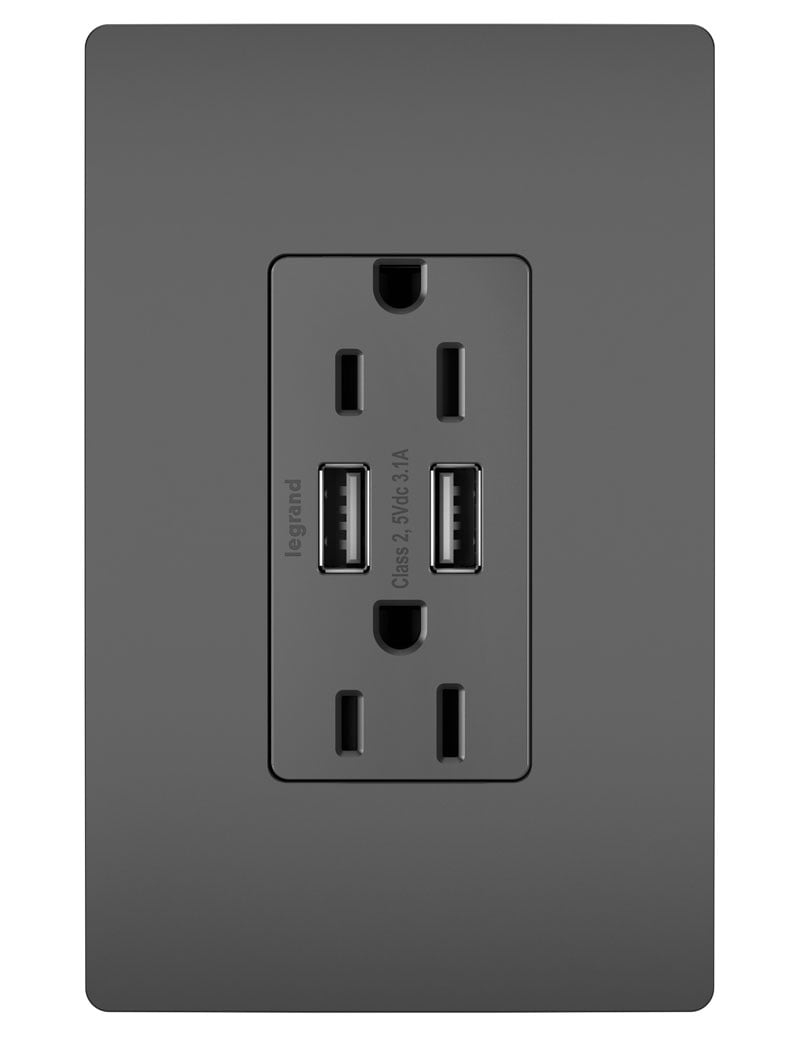 Pass & Seymour TM826USBWPWCCV4 Radiant Charger Duplex Tamper-Resistant 15A Power Smartphones & Tablets Legrand White USB Charging Outlet Matching Screwless Wall Plate