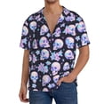 thumbnail image 7 of Lsque crystal flower Skull print Men's Cuban Collar Short Sleeve Shirt Summer Beachwear Casual Button Down Fashionable Vacation Leisure Shirt-Medium, 7 of 7