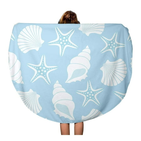 Blue Oyster Pearls LADDKA 60 inch Round Beach Towel Blanket Blue Shell Pattern Seashells and Starfish Oyster Pearl Sand Travel Circle Circular Towels Mat Tapestry Beach Throw ()