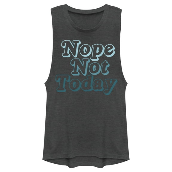 Junior's Lost Gods Nope Not Today Blue Text Festival Muscle Graphic Tee Charcoal X Small