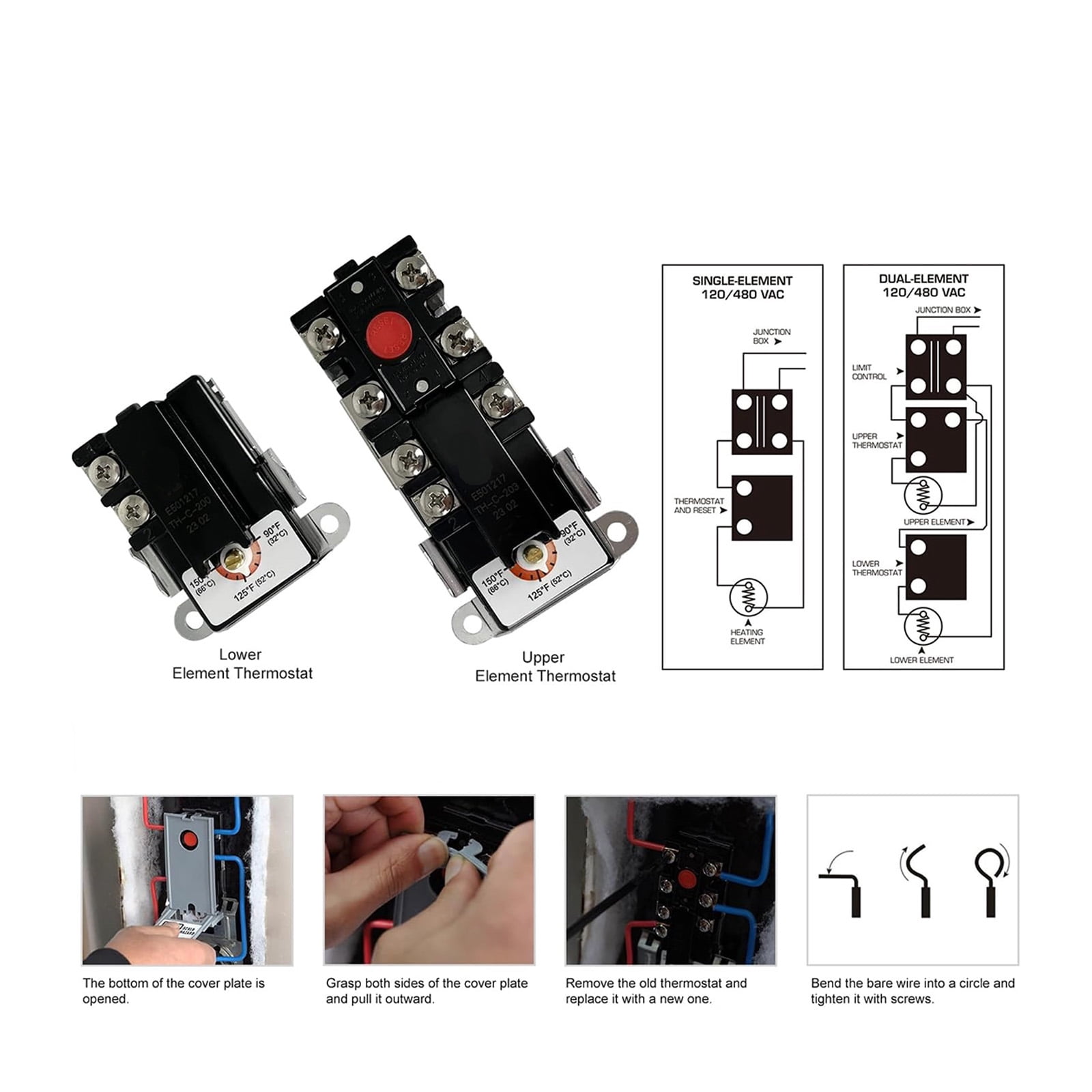 SP210245 Upper and Lower Thermostat Universals Replacement Thermostats for Double Component Heater Enduring
