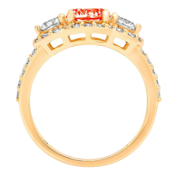 2.16 ct Round Cut Simulated Red Diamond Three-Stone Engagement Ring for Women in 18K Yellow Gold