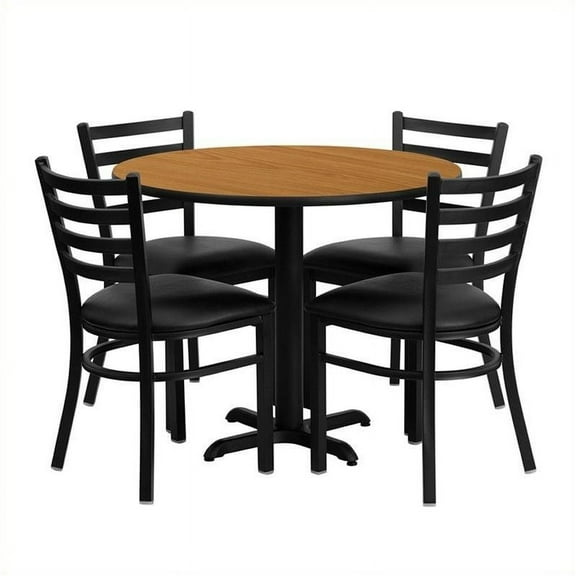 Bowery Hill 5 Piece Round Laminate Table Set in Natural and Black