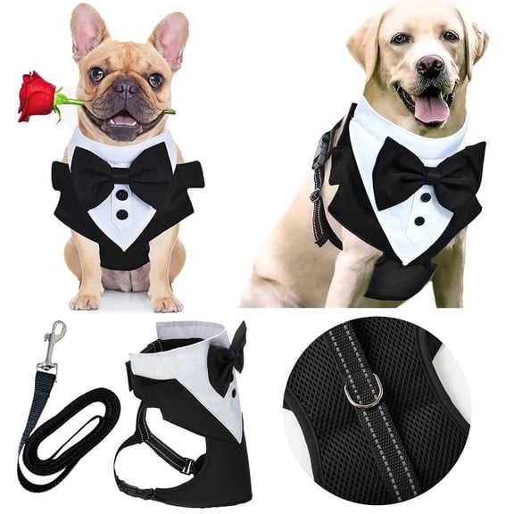 EcoVerve New Pet Leash Anti Breakaway Dog Suit One Chest Harness Tuxedo Set Includes Chest Harness And Leash