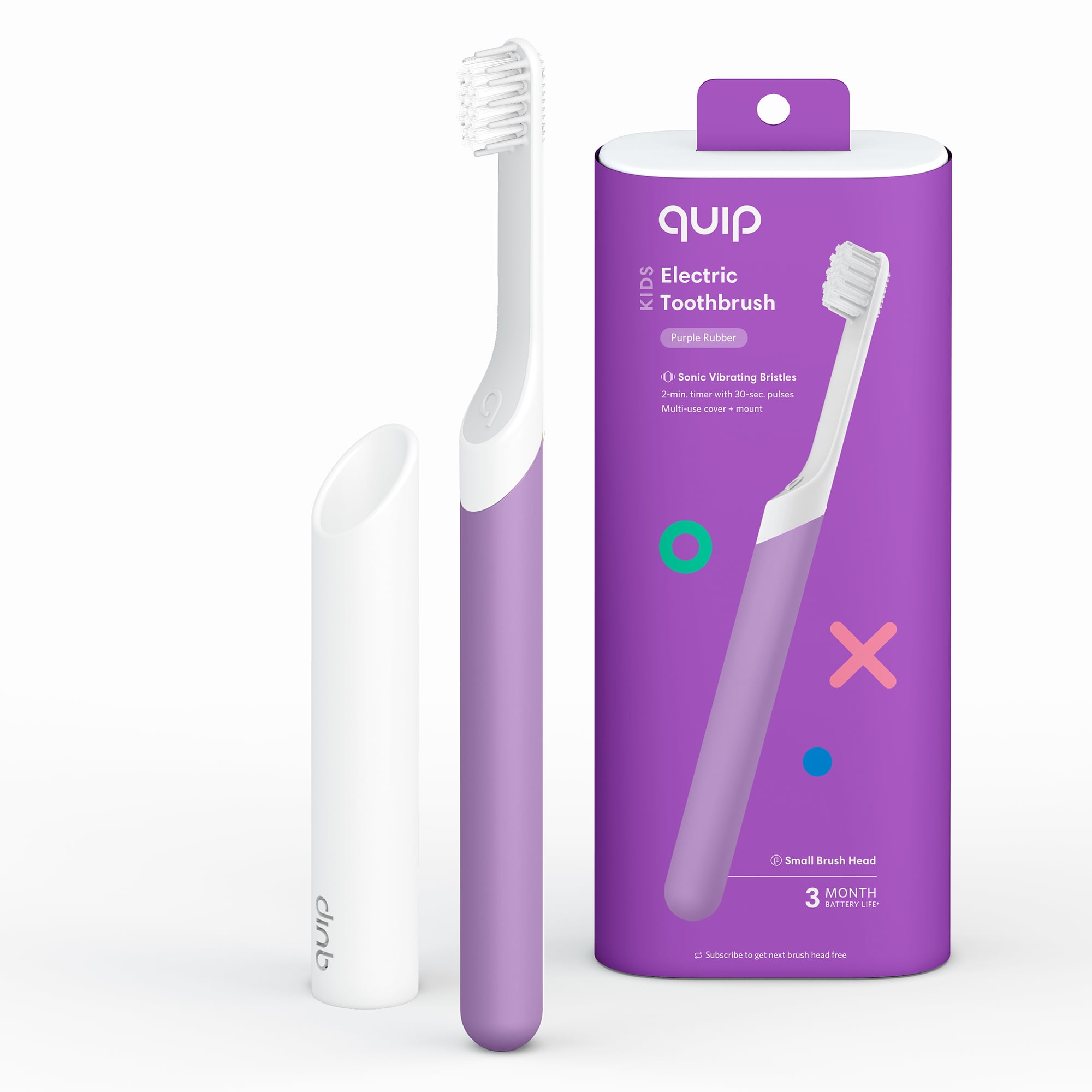 quip Kids Electric Toothbrush, Built-In Timer + Travel Case, Purple Rubber