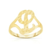 Floreo 10k Yellow Gold Cursive Initial Ring Letters A-Z Sizes 4-9 for Women and Girls