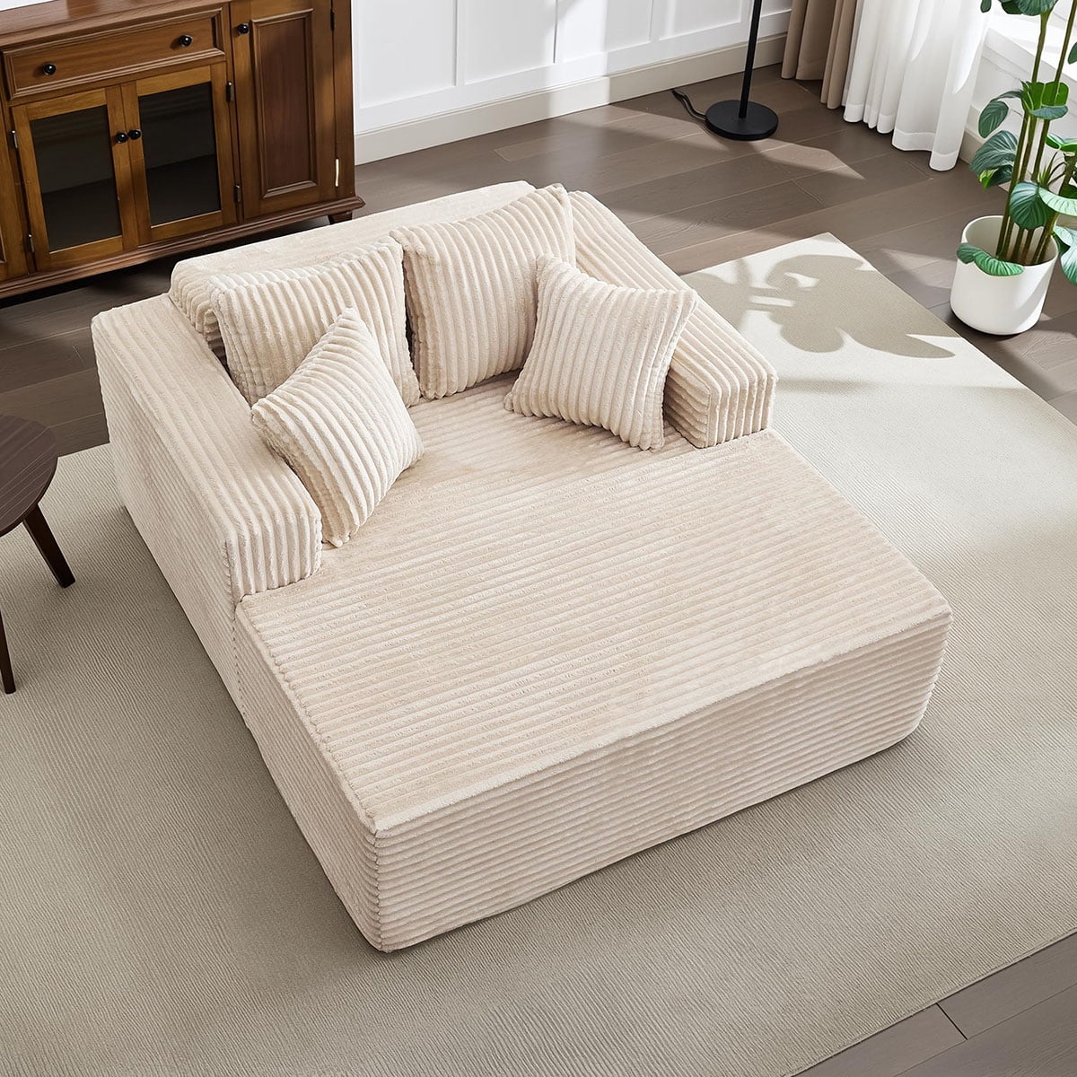 Danolapsi 54.3" Oversized Chaise Lounge,Wide Boneless Corduroy Loveseat with 4 Pillows, Armrests, Comfy Fluffy Reading Couch, No Assembly Required Deep Seat Sofa for Living Room, Bedroom, Office